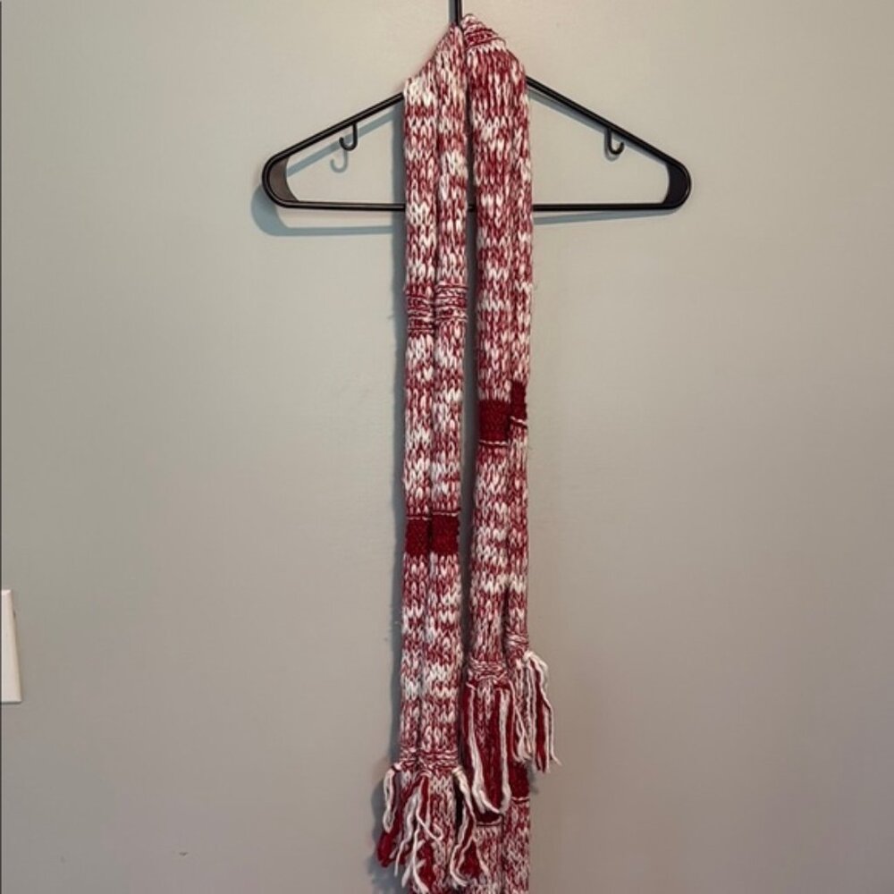 Cozy Red and White Knit Scarf